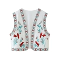 Witte dames bodywarmer met boho-borduurwerk, bloemenpatronen en geometrisch ontwerp - XS / Geborduurd Bloemenpatroon