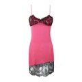 Sottoveste in raso rosa con pizzo nero elegante e silhouette dalla vestibilità slim - S / rosa acceso