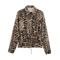 Women's leopard print long sleeve shirt with classic lapel and waist drawstring design - XS / Leopard Print Long Sleeve Shirt