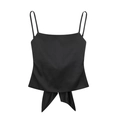 Elegantes schwarzes Satin-Top mit dünnen Trägern und dekorativer Schleife am Saum auf weiß - XS / Schwarz