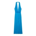 Elegantes hellblaues rückenfreies Neckholder-Maxikleid mit schmaler Passform für den Sommer - XS / Azurblau