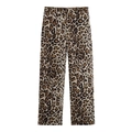 Summer high waisted leopard print straight leg trousers with zip fly on white background - XS / Leopard Print Straight Leg Pants