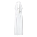 Elegantes weißes Neckholder-Maxikleid mit tiefem V-Ausschnitt und rückenfreiem Design - XS / Gebrochenes Weiß