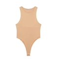 Minimalist beige sleeveless halter bodysuit with a high neckline and high-cut leg style - Apricot