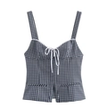Top a corsetto da donna a quadretti bianchi e neri con fiocco frontale e patte finti - XS / Scacchi Bianco Nero