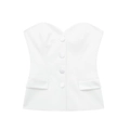 Women's chic white strapless vest suit with satin texture and heart neckline - M / White Top