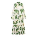 Blumenkleid Elfenbein mit gelben Blüten und grünem Blattwerk und Stufenrock-Design - XS / Milchweiß