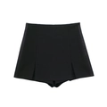 Women's summer black high-waisted skort with elegant silk-satin texture panels - M / Black Skort