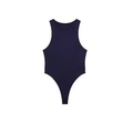 Sleeveless navy blue halter bodysuit for women in high-elastic knit fabric - Navy Blue