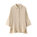 Detail van abrikoos linnen overhemd met wijde mouwen en zijsplit met gebogen zoom - XS / Camel Shirt