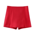 Jupe-short rouge vif à taille haute avec superposition élégante et texture satinée - Jupe-culotte Rouge