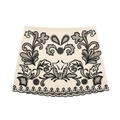 Ensemble jupe mini deux pièces beige avec broderie florale noire et ourlet festonné - XS / Jupe