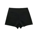 Rear view of black asymmetric shorts featuring tailored welt pockets and a smooth waistline - Black