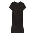 Detalle de vestido de punto negro con cuello redondo y textura de tejido de canalé - S / Negro
