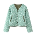 Women's mint green quilted paisley jacket with diamond stitching and green trim - S / Mint Green