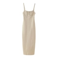 Chic beige spaghetti strap midi dress with tie-front detail and minimalist H-line cut - XS / Off White