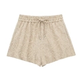 Beige dames zomershorts met bloemenborduursels en elastische taille met trekkoord - XS / camel