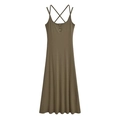 Robe d'été vert olive en maille côtelée avec bretelles croisées et boutons - Vert Militaire