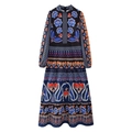 Vestido largo bohemio de manga larga con estampados simétricos de mariposas - S / Como se muestra