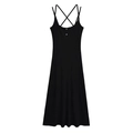 Robe midi noire moulante avec bretelles croisées au dos et boutons argentés - S / Noir