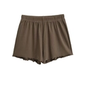 Dunkelbraune Damen-Strickshorts mit elastischem Hochbund und gewelltem Saumdetail - S / Braun