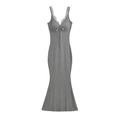 Grey V-neck bodycon dress with lace trim and mermaid hem for summer evening wear - S / Light Gray