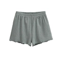Graue Rippstrick-Shorts für Damen mit elastischem Bund und gewelltem Saum für den Sommer - S / Gemischt Grau