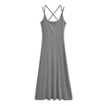 Robe moulante grise en maille côtelée pour femmes avec dos croisé et boutons - S / Gris Chiné