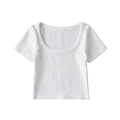 Top corto blanco minimalista de cuello redondo para mujer estilo casual de verano 2024 - S / Blanco