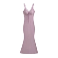 Light purple summer bodycon maxi dress with V-neck lace trim and fish tail hemline - S / Purple
