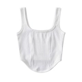 White ribbed corset crop top with U-neck and curved hem for a slim fit summer look - White