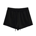 Pantaloncini da donna neri in maglia a costine con coulisse elastica e orlo curvo - S / Nero