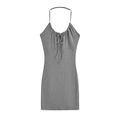 Robe courte moulante dos nu gris chiné avec détails de cordon de serrage réglables - S / Gris