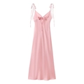 Pink satin slip dress for women with cut-out bow detail and glossy silk texture - XS / Pink