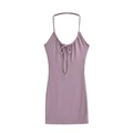 Robe courte dos nu lilas moulante avec encolure froncée et détail de nœud élégant - S / Violet
