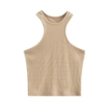 Women's summer ribbed knit crop top in khaki featuring a racerback and slim fit design - S / Khaki