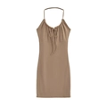 Robe moulante dos nu marron avec fronces à cordon et silhouette ajustée - S / Kaki