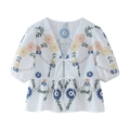Summer street fashion floral V-neck short sleeve top with bow ties and colorful flower prints - S / Yellow Floral