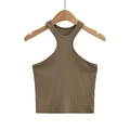 Slim fit halter neck ribbed tank top in dark khaki brown with racerback design - S / Army Green
