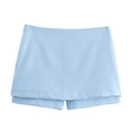 Jupe-short bleu clair pour femme avec devant croisé pour une tenue d'été tendance - XS / Jupe-culotte Bleue