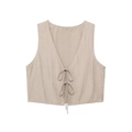 Women's summer two-piece textured vest and skirt set in beige with dual tie closure - XS / Beige Vest