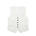 Women's V-neck white linen blend vest with dark brown buttons in a tailored fit - XS / White Vest