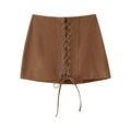 Brauner A-Linien-Minirock mit hoher Taille und Vintage Schnürung auf der Vorderseite - XS / Minirock