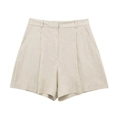 Linen blend high-waist A-line shorts in beige with front pleats and side pockets - XS / Bottoms / Apricot