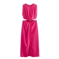 Mouwloze roze jurk met uitsnijdingen in de taille, houten ring en elegante split - XS / Rozerood