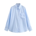 Damen Blau-weiß gestreiftes Langarmhemd mit Brusttasche und Knopfleiste im City-Look - S / Blau
