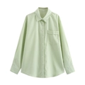 Camisa de rayas verde claro de manga larga con cuello, botones y bolsillo frontal - S / Verde