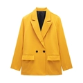 Damesblazer in helder geel met dubbele knopenrij zwarte knopen en klepzakken - XS / Donkergeel