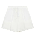 Minimalist white high-waisted tailored linen-blend shorts with sharp vertical pleats - XS / Bottoms / White