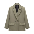 Relaxed fit saliegroene double-breasted damesblazer met klassieke reverskraag en zakken - XS / Legergroen